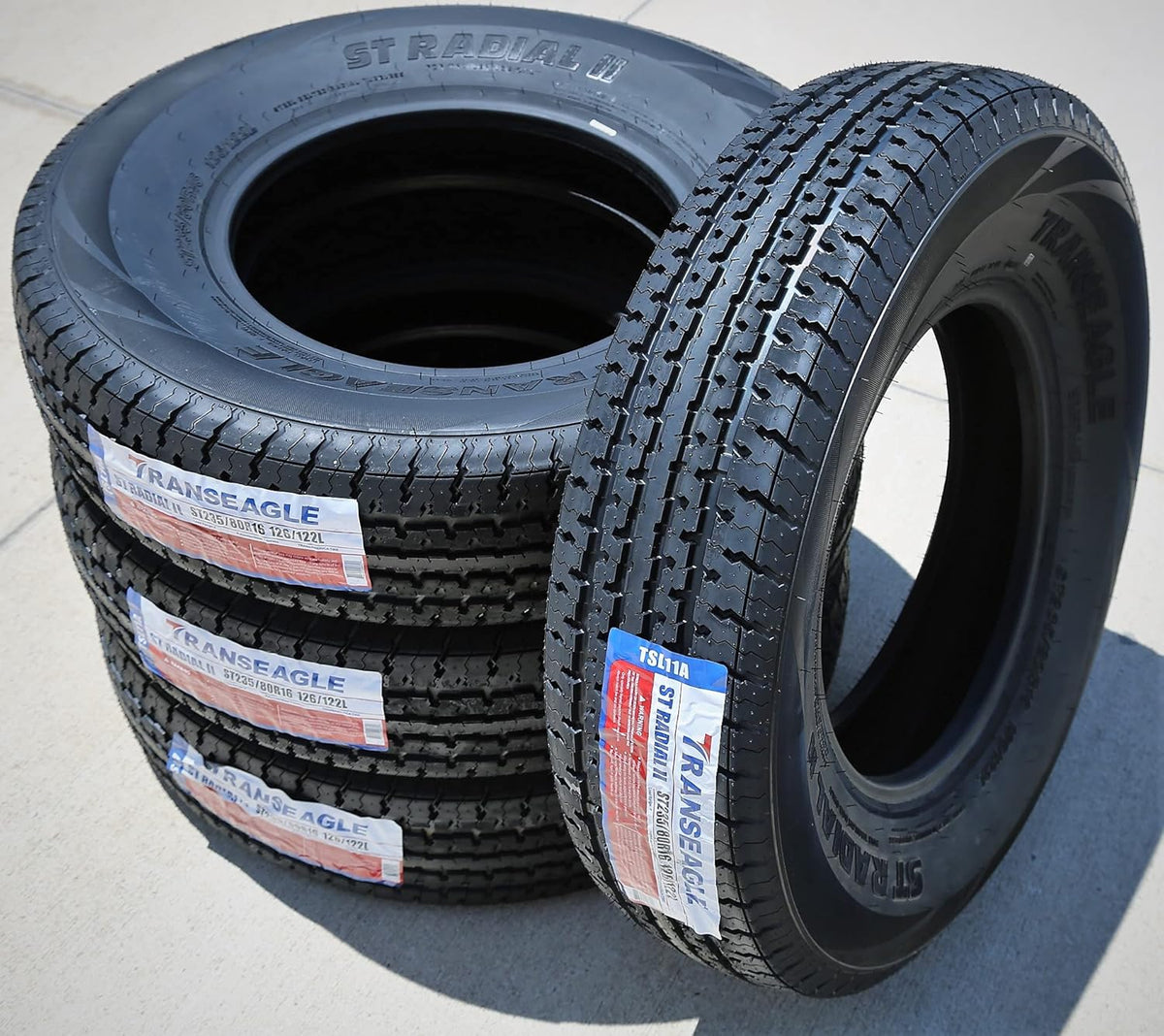 Set of 2 ST235/80R16 Trailer Radial Tires, Load Range F, 12-Ply, Black Side Wall E8184