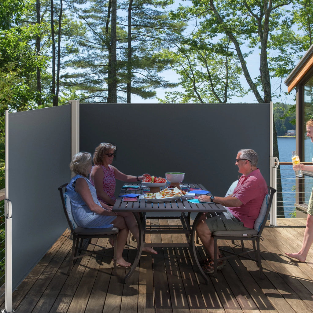 Double Side Awning 236''X 63'', Retractable Waterproof UV-Resistant Privacy Screen, Gray P50724