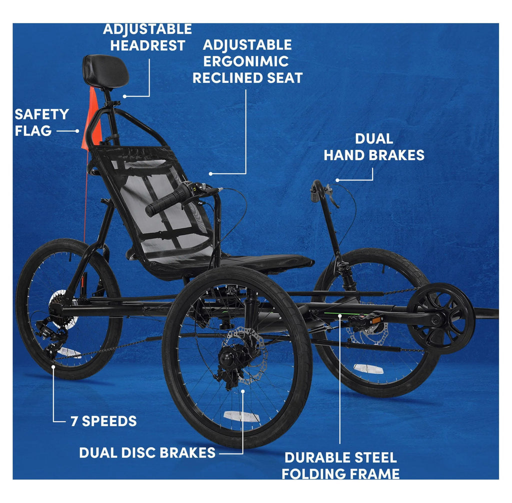 Black 3-Wheel Recumbent Bike F865
