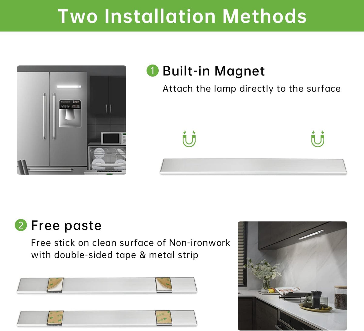 Under Cabinet Lights, 63 LEDs Motion Sensor Dimmable Wireless Rechargeable 230lm Cold White 6500K Pack of 2 C879274