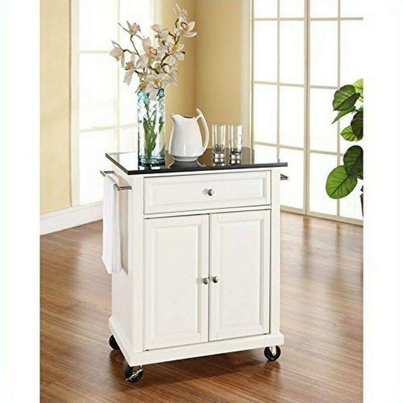 Solid Black Granite Top Portable Kitchen Cart Island Z6323