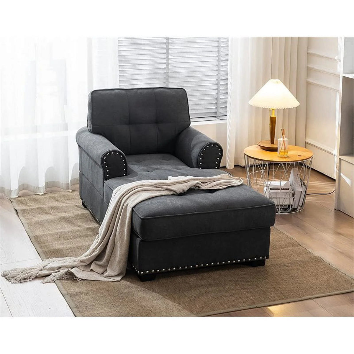Gray Linen Fabric Indoor Chaise Lounge M812486