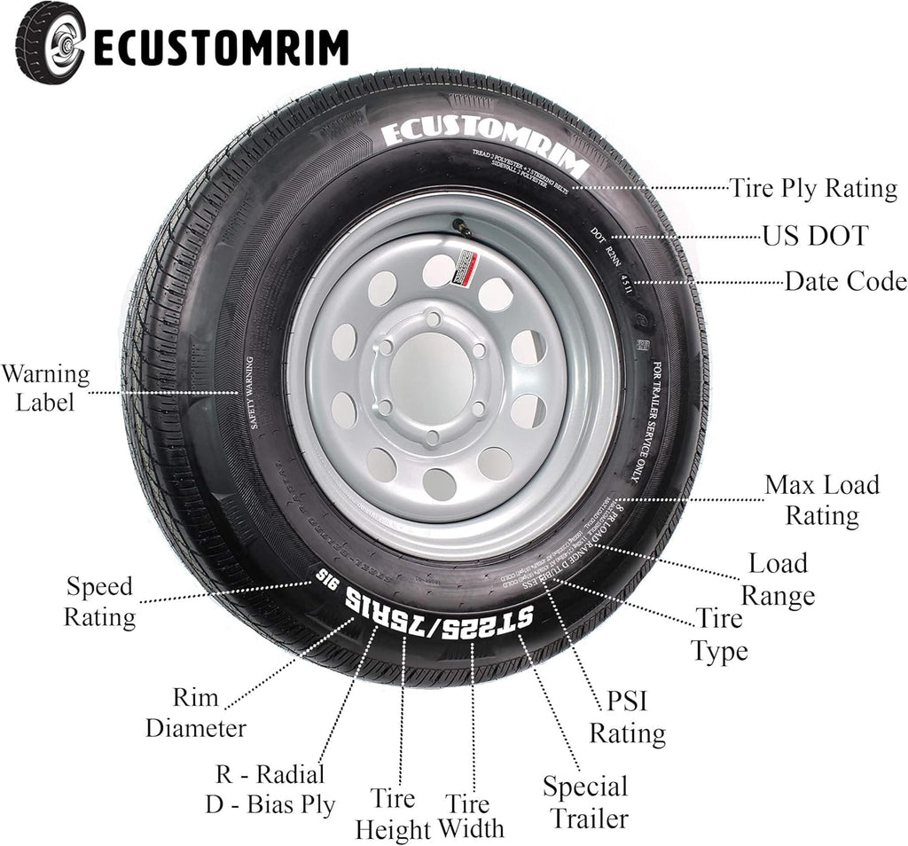 20.5X8.0-10 5 Lug Range E Trailer Tire On Rim Z57209