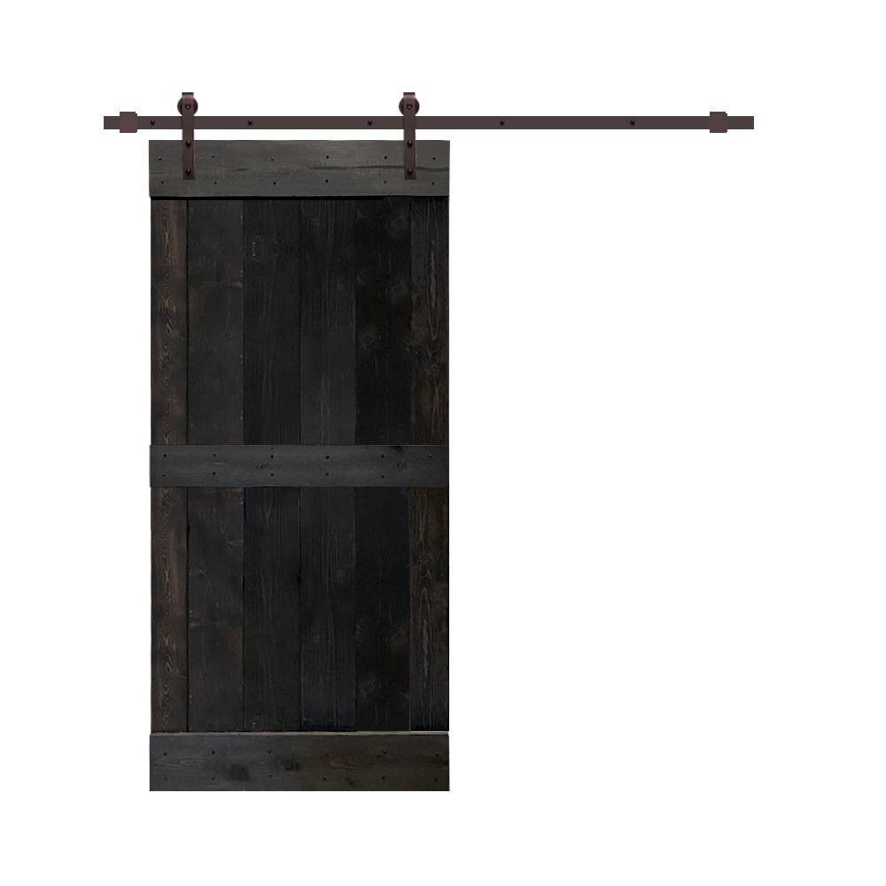 Charcoal Black Stained Wood Interior Sliding Barn Door with Hardware Kit F983