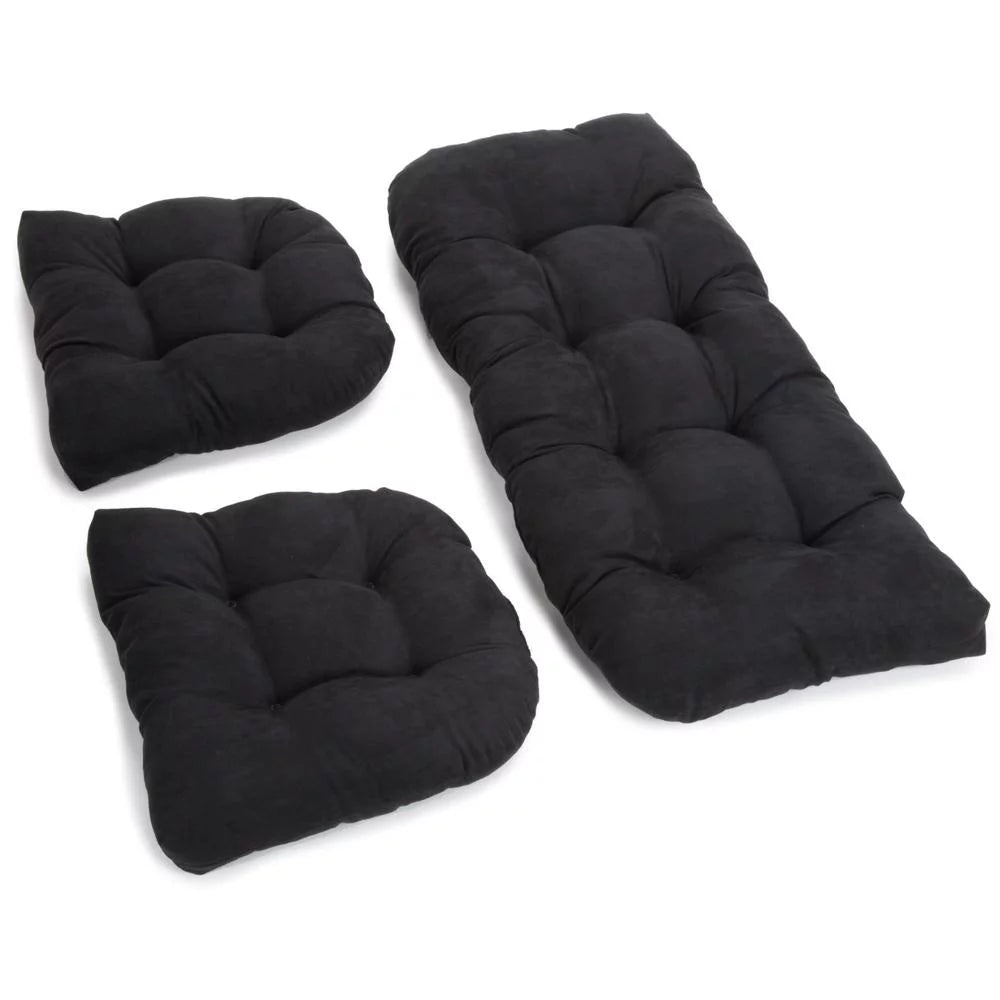 Black Microsuede Tufted Settee Cushion Set, Set of 3 N1742