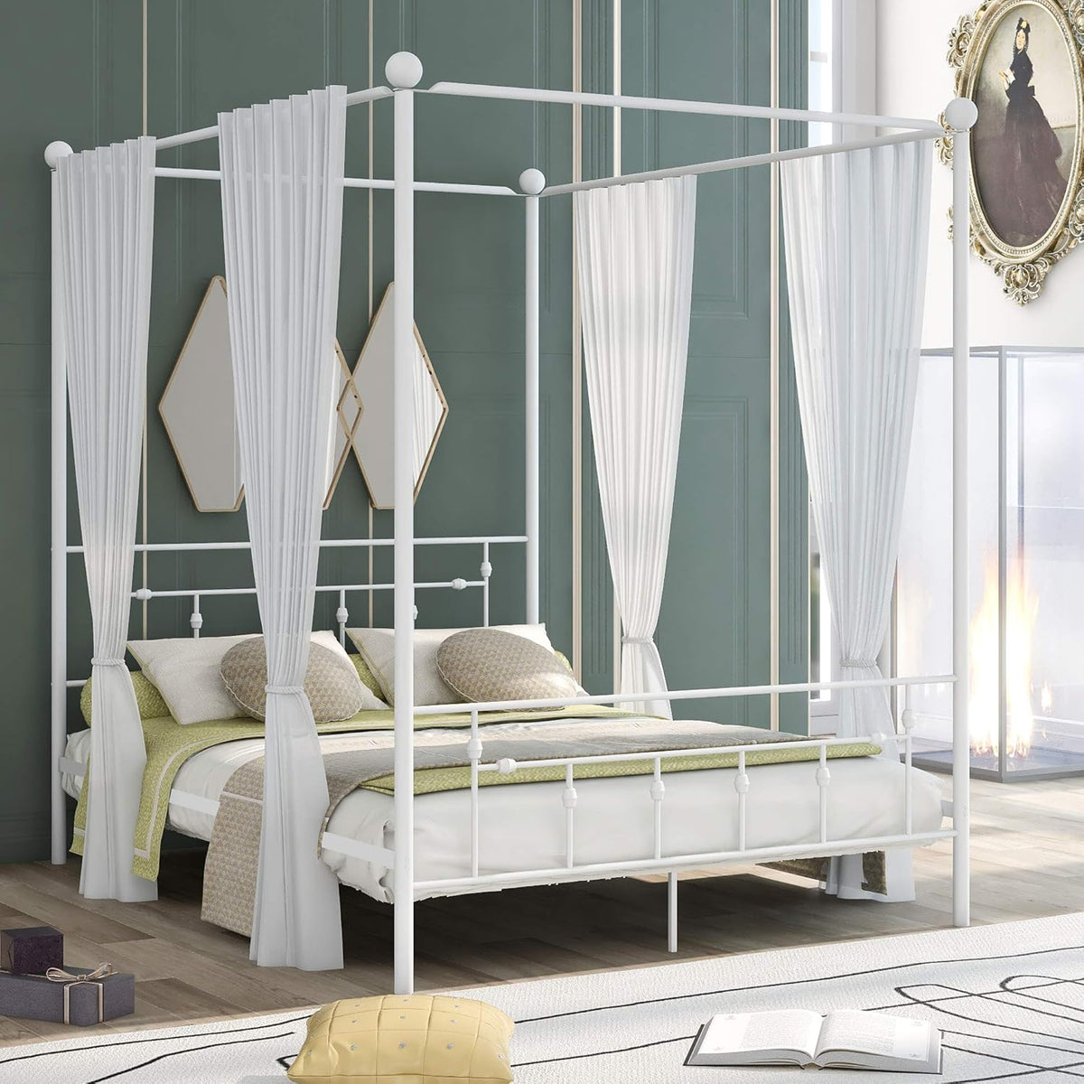 Queen Size Metal Canopy Bed Frame with Headboard Y593