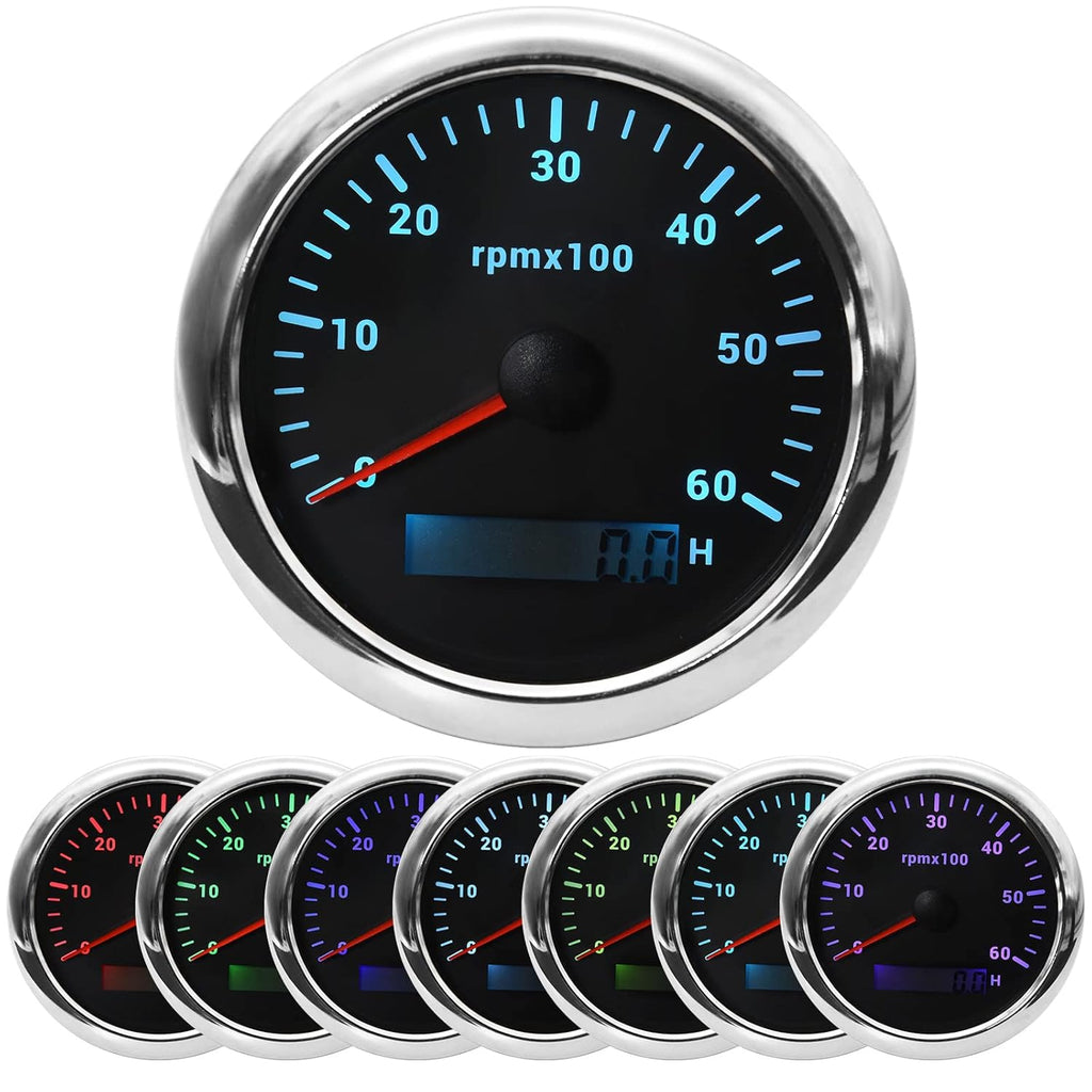 White Dial LED Tachometer Gauge 0-6000 RPM 85mm Pack of 2 T5049