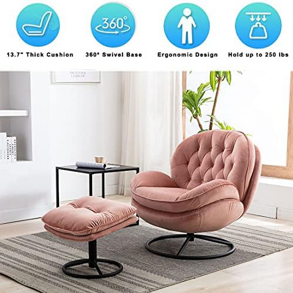 Velvet Swivel Accent Chair with Ottoman Set D711094