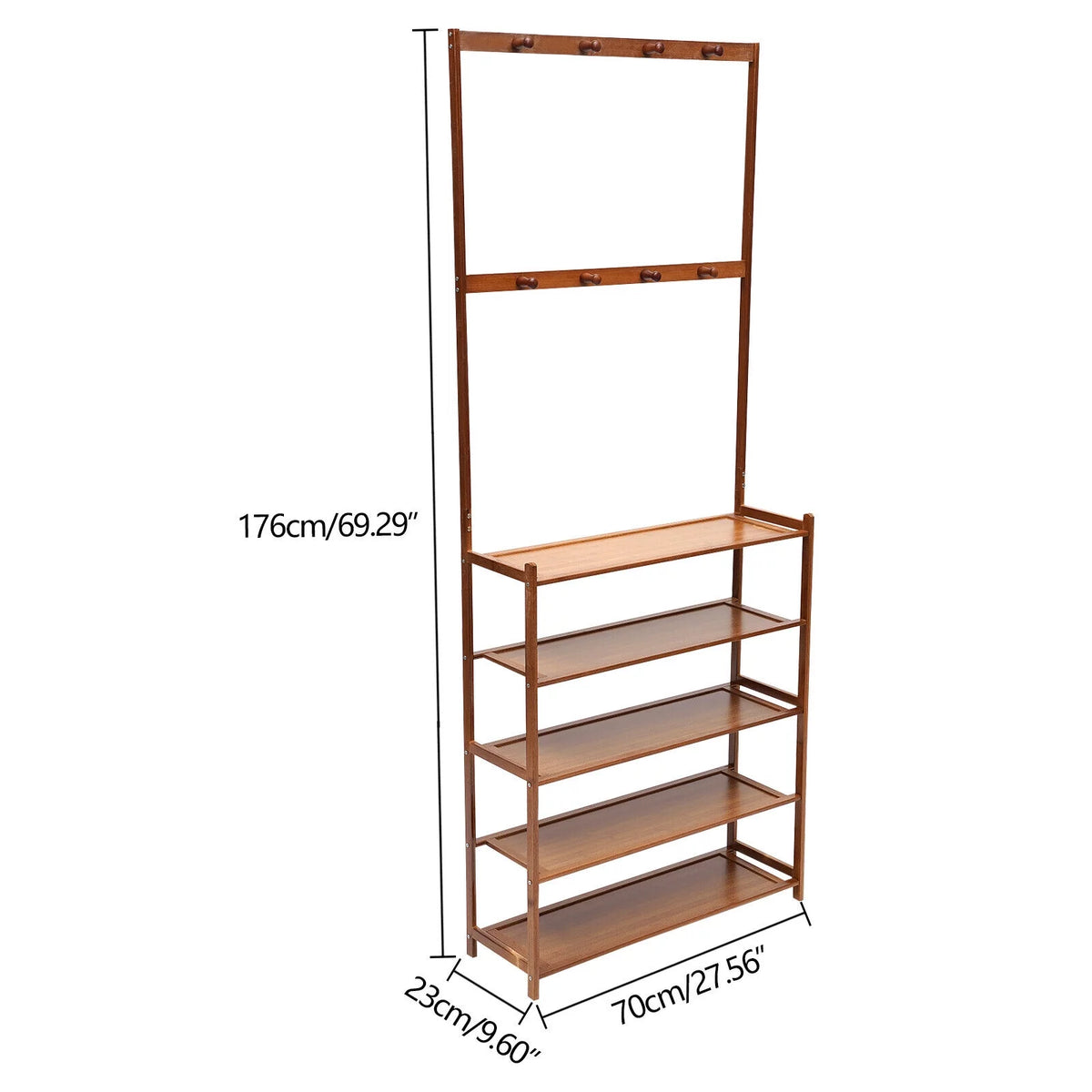 5-Tier Bamboo Coat Shoe Rack with Storage Bench and 8 Hooks S60110