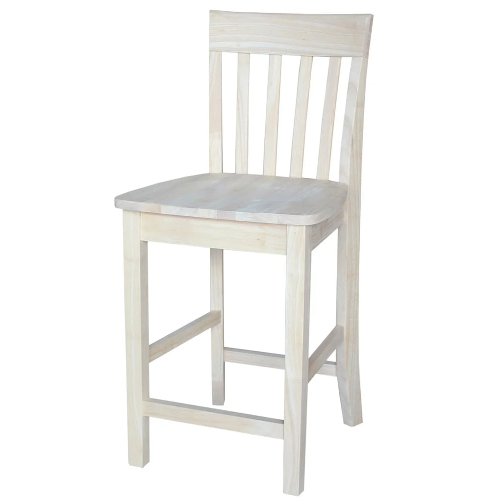 Unfinished Solid Parawood Slatback Counter Height Stool F1631