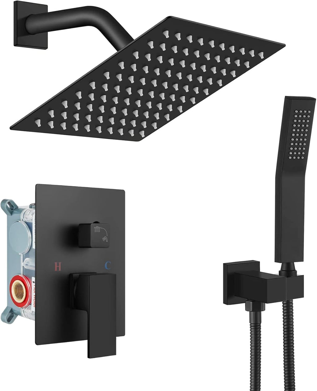 10 inch Wall Mounted Shower System with Hand Held Square Shower Head Polished Chrome R579692