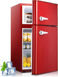 Retro Red 3.2 Cu.Ft Compact Double Door Mini Refrigerator with Freezer P959636