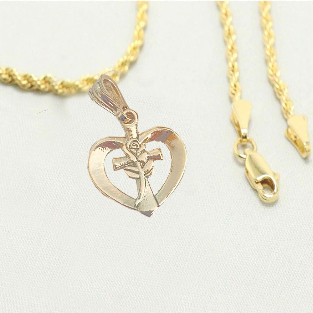 14K Bonded Gold Rope Chain Necklace with Heart Charm and Gift Box/Bag Z3384