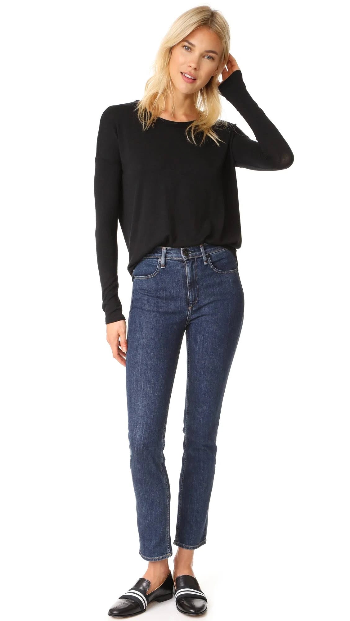 Black Long-Sleeve Crewneck Top W165456