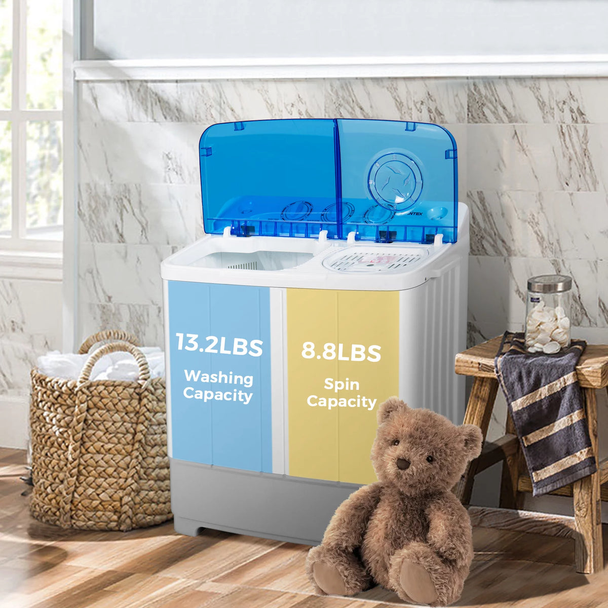 Portable Twin Tub Mini Washing Machine 13.2lb Blue O654