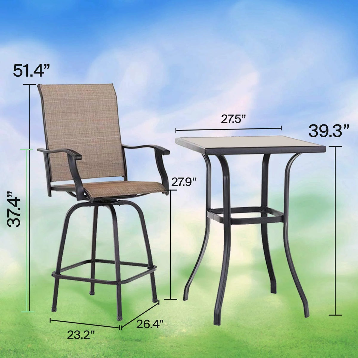 3 Piece Swivel Stools Set with Dining Chairs and Cafe Table S46556