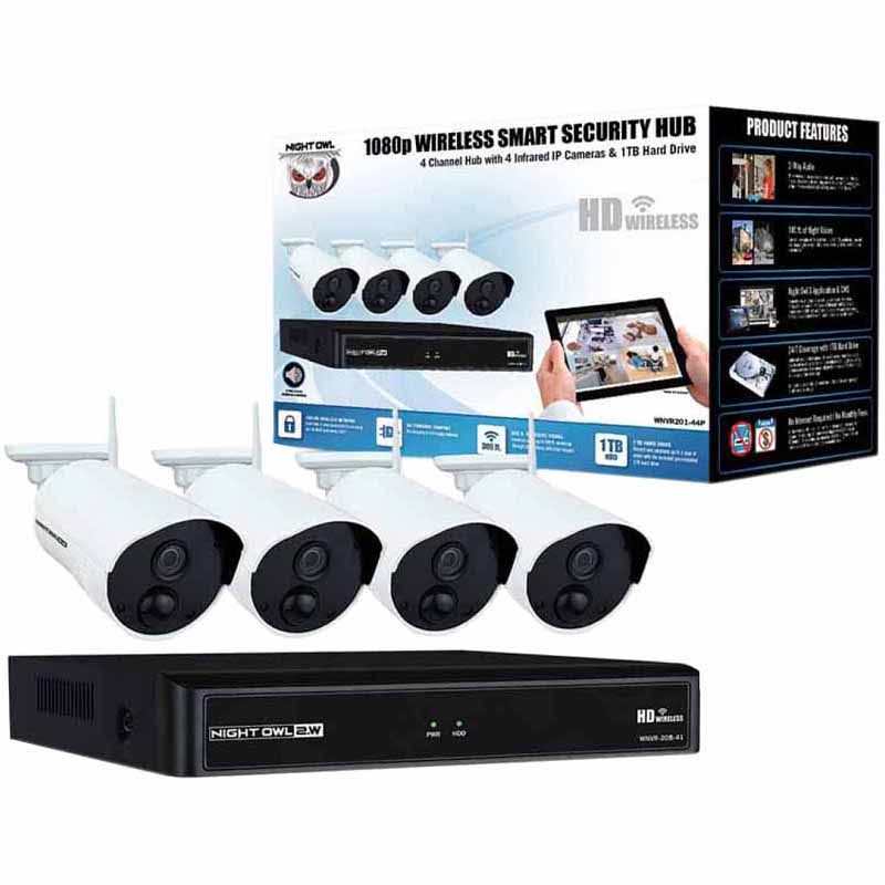 4 Channel 1080p Wireless Security Hub with 4 Infrared IP Cameras and 1 TB Hdd, White C19412