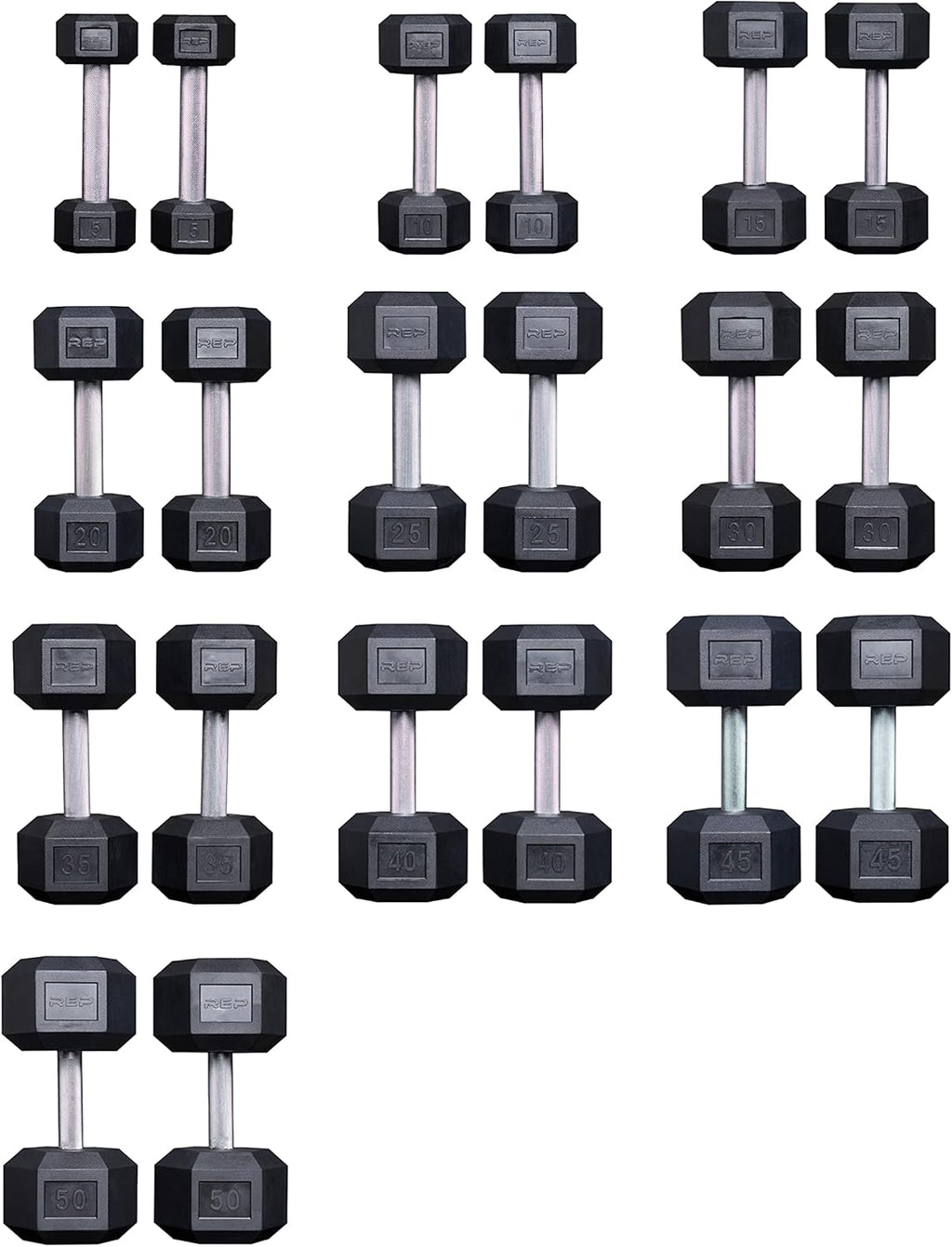 5-50 lb Rubber Hex Dumbbell Set Y49248
