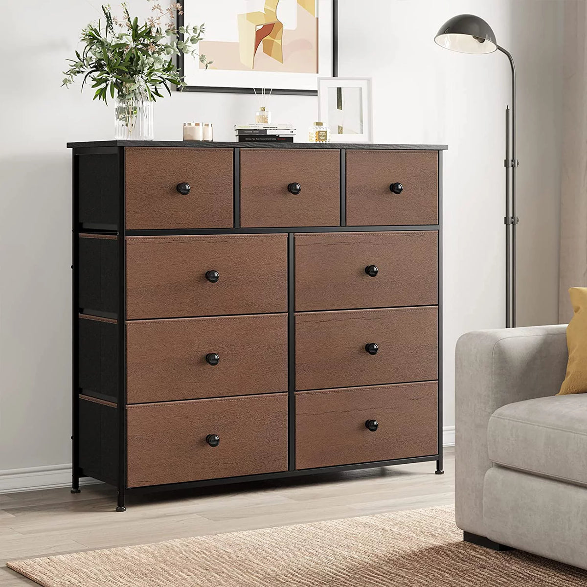 9 Drawer Steel Frame Dresser with Waterproof Top U1794