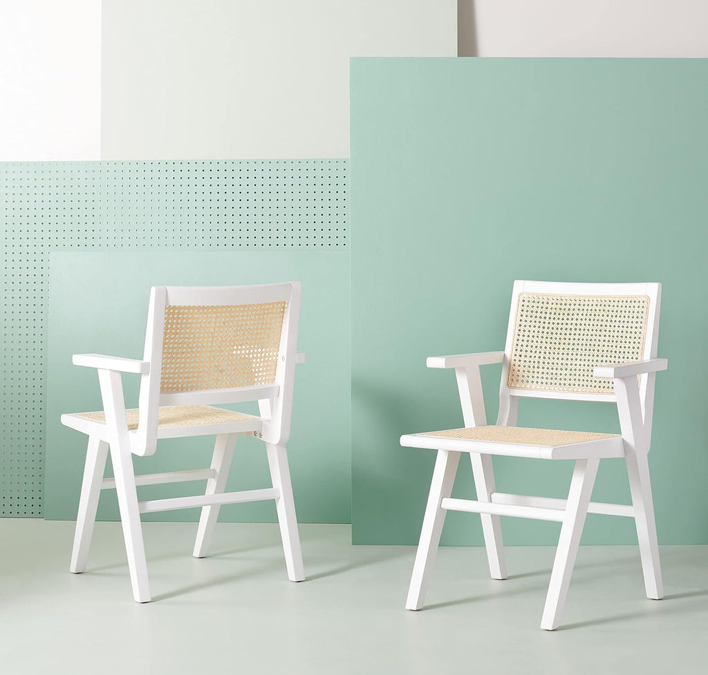 White/Natural French Cane Arm Chair (Set of 2) P9785