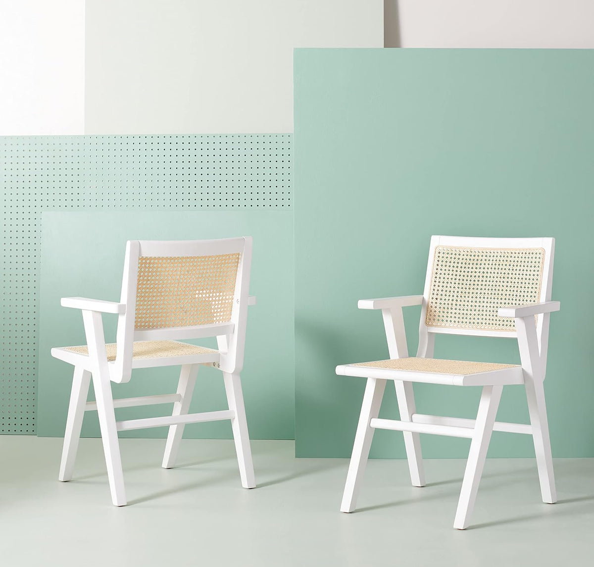 White/Natural French Cane Arm Chair (Set of 2) P9785
