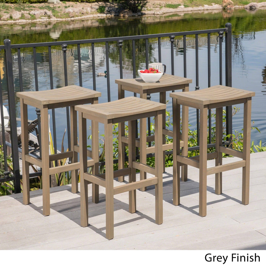 Gray Acacia Wood Outdoor Bar Stool Set of 4 O93668