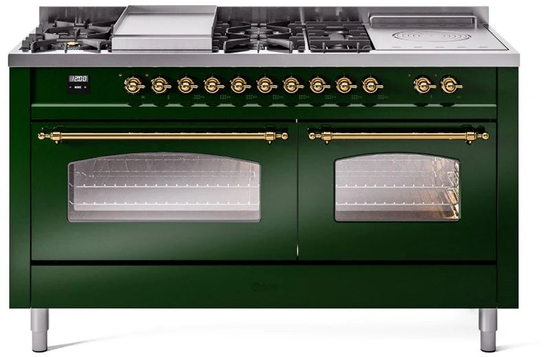 60 Dual Fuel Natural Gas Range Emerald Green Brass Trim D3852