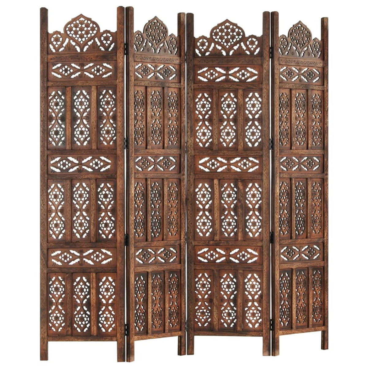 Hand Carved 4-Panel Mango Wood Room Divider O294903
