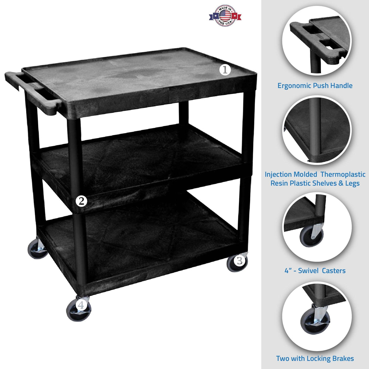 Black 3-Shelf Utility Cart G45635