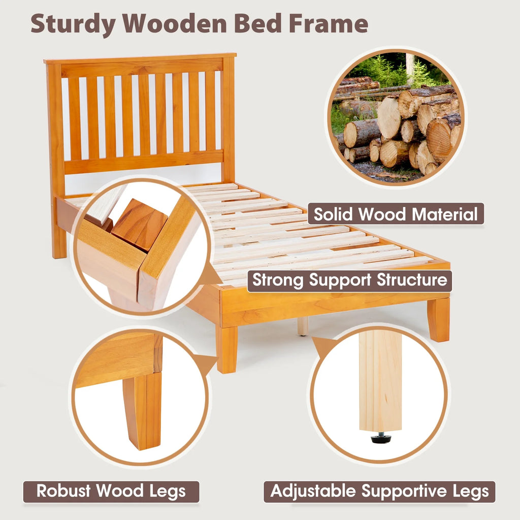 Wood Platform Bed Frame with Headboard Twin C37158