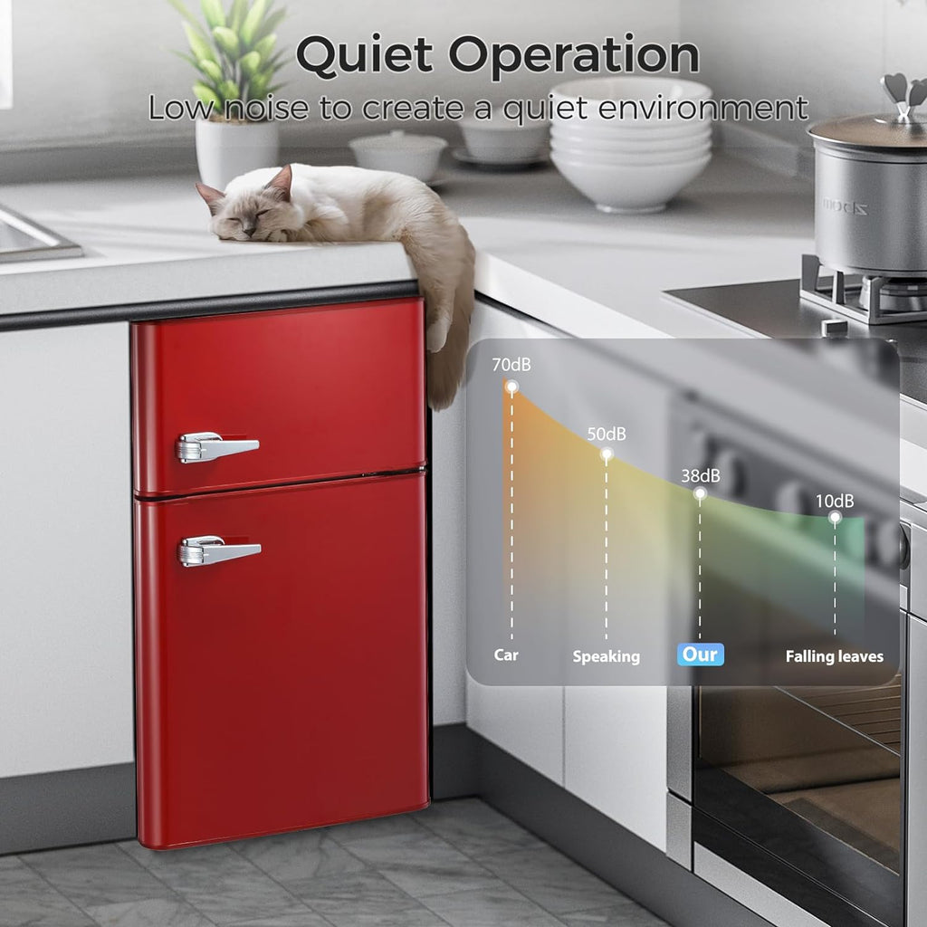 Retro Red 3.2 Cu.Ft Compact Double Door Mini Refrigerator with Freezer P959636