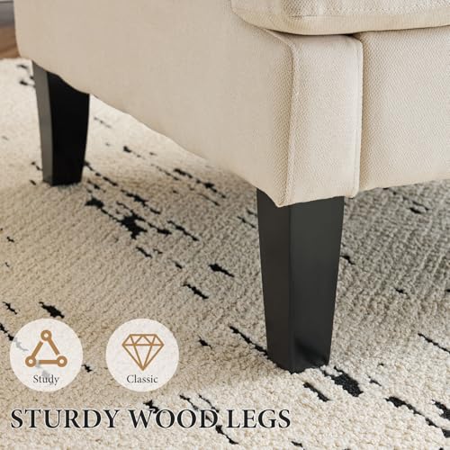 Beige Upholstered Accent Chair with Wood Legs V68895