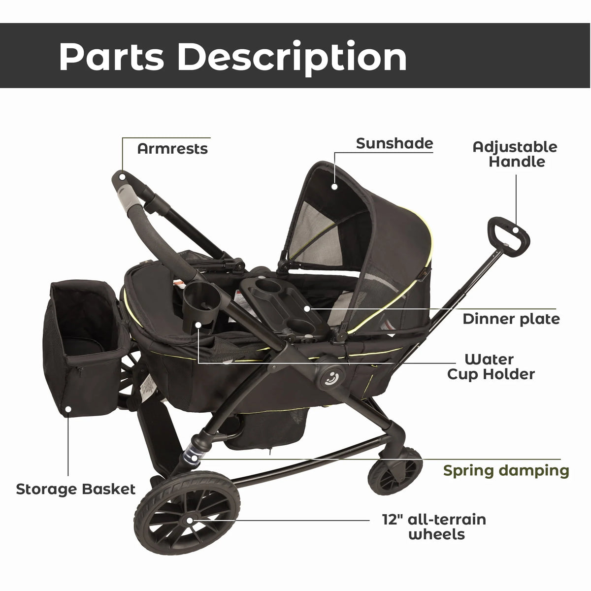 2-Seat Wagon Stroller with Adjustable Canopy M337100