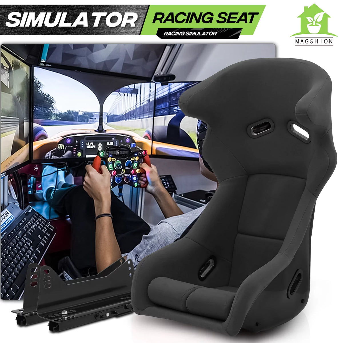 Black Racing Bucket Seat with Adjustable Slide & Angle Q484