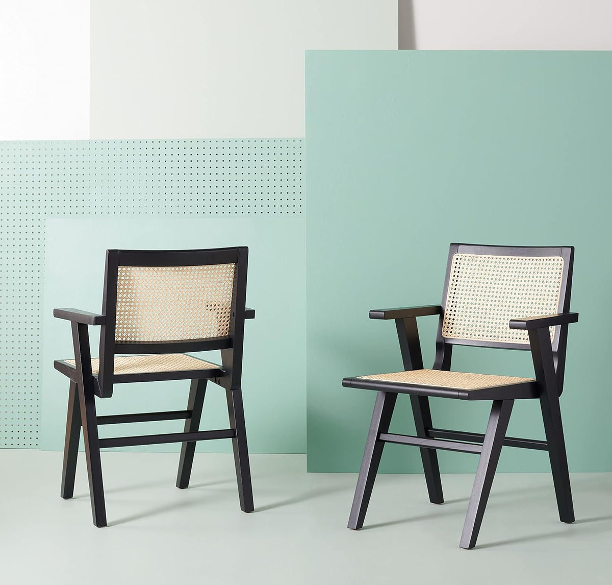 White/Natural French Cane Arm Chair (Set of 2) P9785