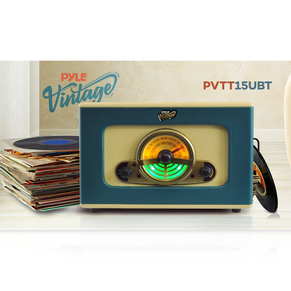Bluetooth Vintage Suitcase-Style Turntable Speaker System with CD Player T654782