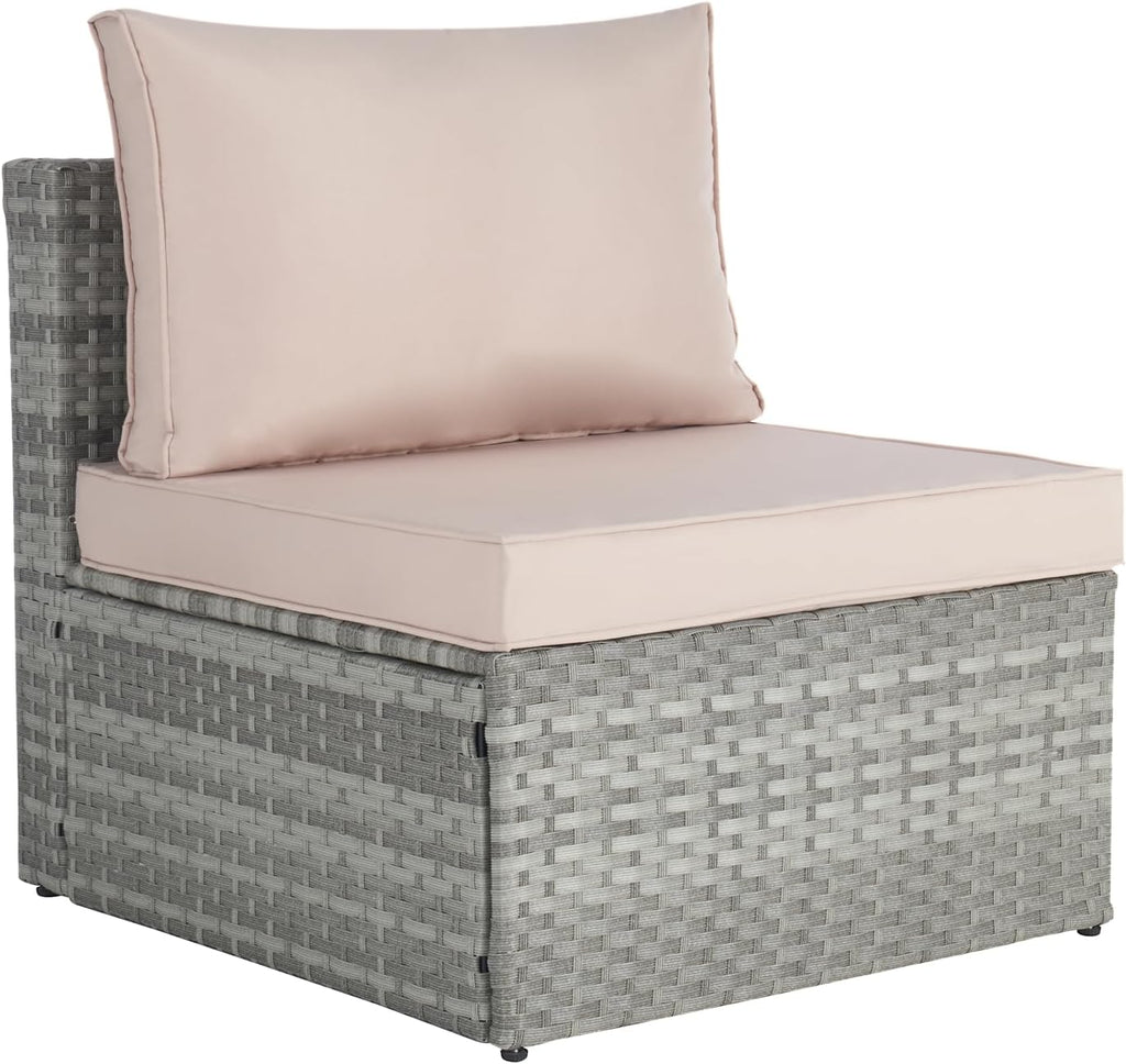 Beige 7 Piece PE Rattan Wicker Patio Conversation Set with Coffee Table A704915