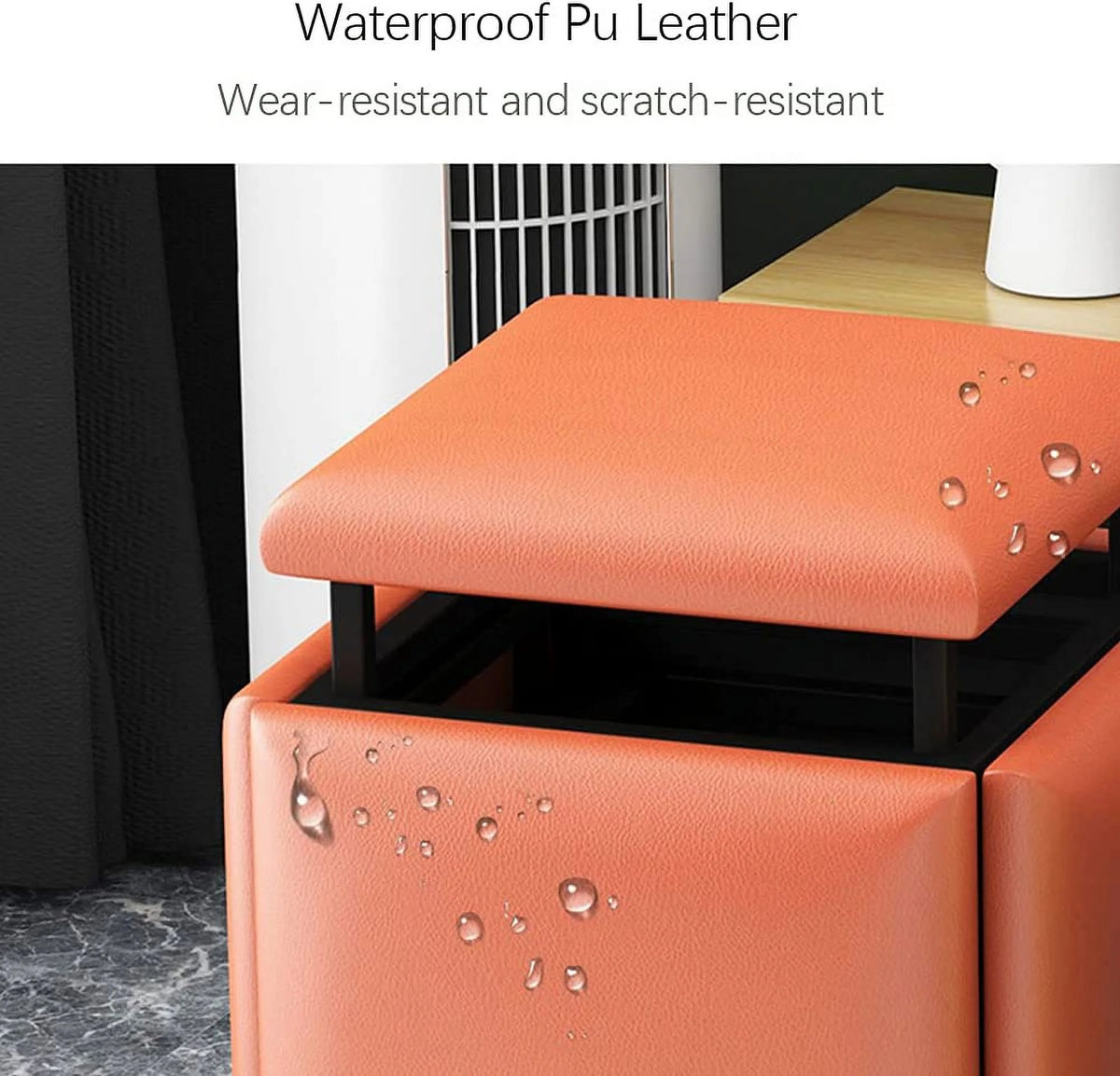 PU Leather Swivel Casters Stackable Ottoman Stool Z15366