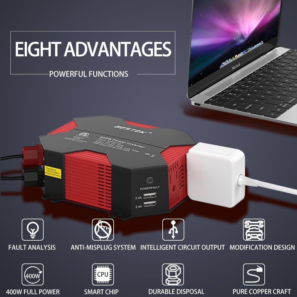400W/500W DC 12V 110V Power Inverter with 4 USB Charging Ports, 2 AC Outlets, Pack of 2 W829698