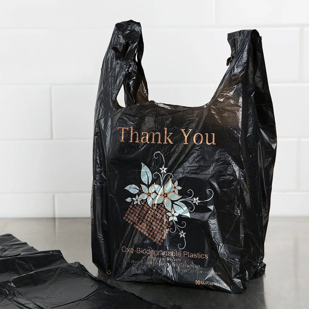 Black 18 Micron Thank You Plastic Bags 10 x 6 x 18 O7203