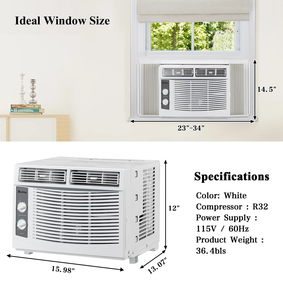 5000 BTU 115V White Window-Mounted Air Conditioner J591