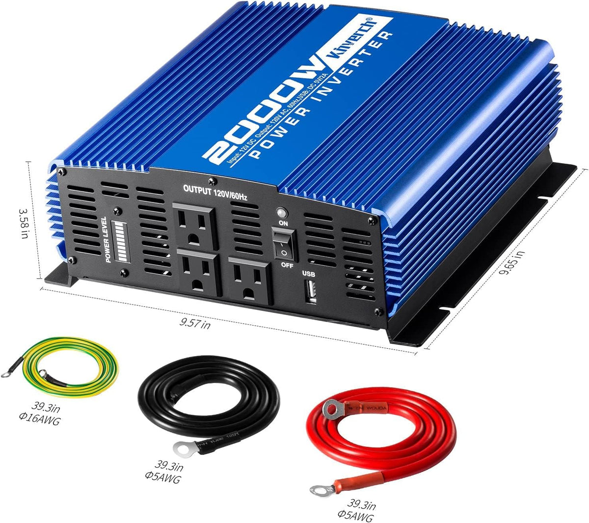 2000W Continuous 4000W Peak Power Inverter 3 AC Outlets 12V to 110V Car Converter with USB Port M337104