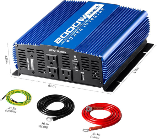 2000W Continuous 4000W Peak Power Inverter 3 AC Outlets 12V to 110V Car Converter with USB Port M337104