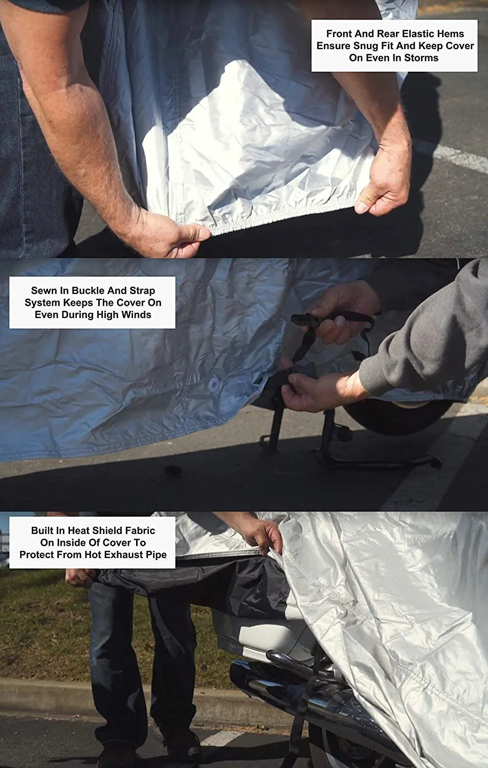 Motorcycle Cover with Reinforced Securing Straps and Storage Bag A735