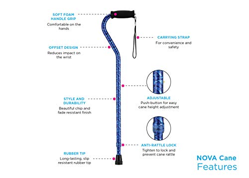 Black Lightweight Adjustable Walking Cane with Offset Handle O40886