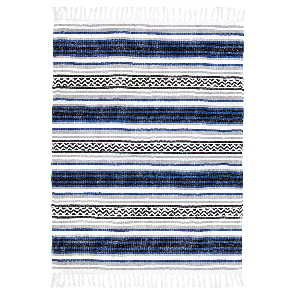 Blue Striped Woven Cotton Yoga Blanket V561835