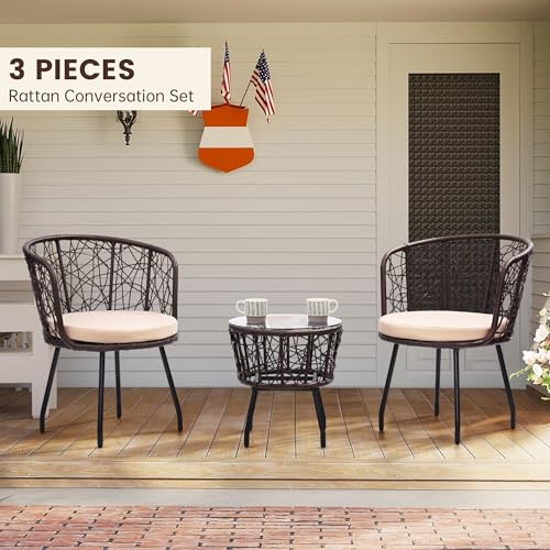 3 Pieces Beige All-Weather Wicker Patio Bistro Set U220