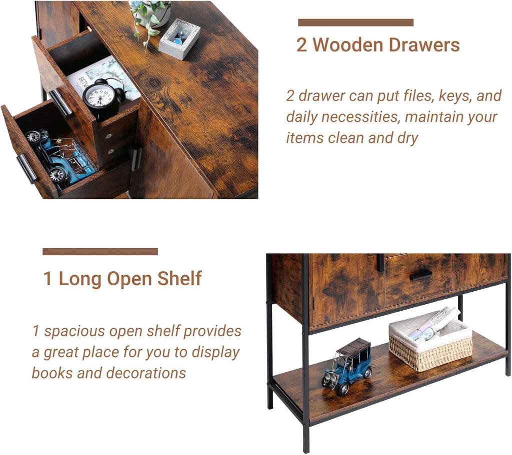 Rustic Brown Storage Cabinet with 2 Drawers and 1 Open Shelf A857906