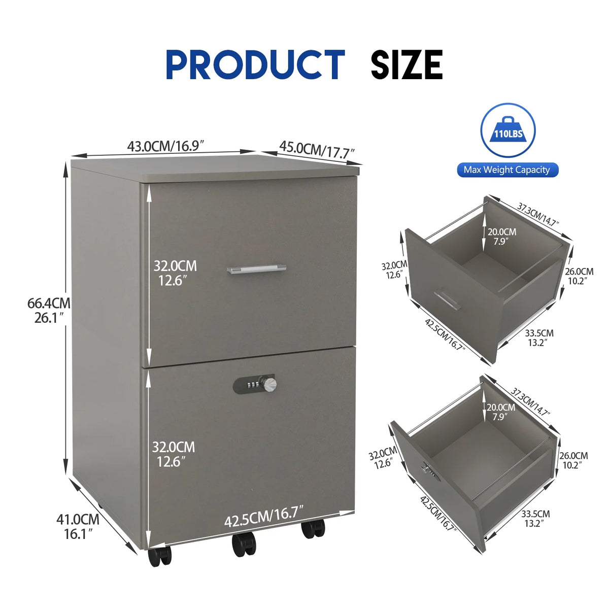 White Gray 2 Drawer Rolling File Cabinet Q3865