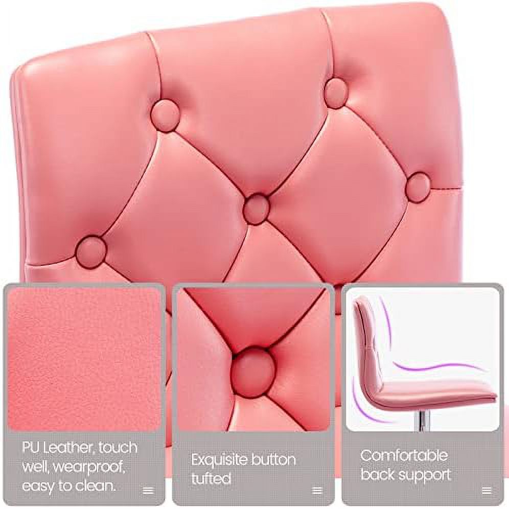 Tufted Adjustable PU Leather Swivel Barstools with Back Armless Counter Height Chairs Y839886